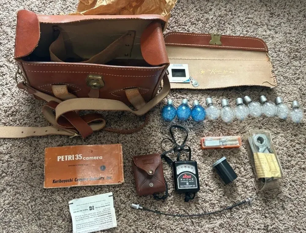 Vintage Kam-Ra Leather Camera Bag and Photo Equipment Bundle